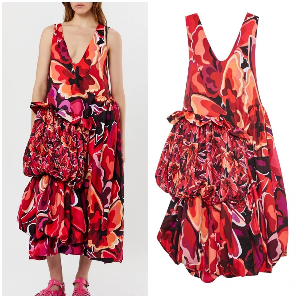 Kika Vargas Butterfly Ruffled Dress Red Size Small